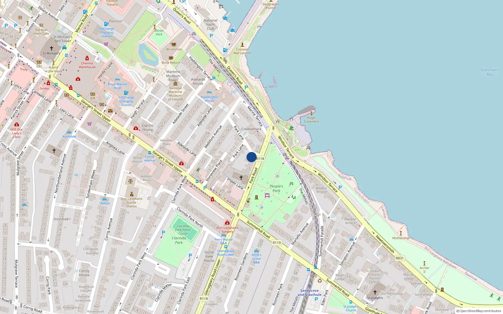 Overhead map showing the location of Parkview, 5 Park Road, Dun Laoghaire