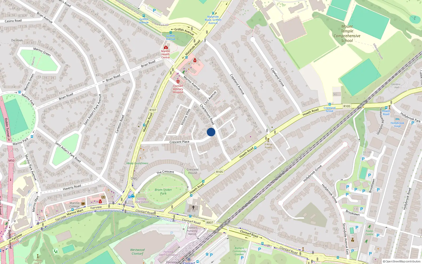 Overhead map showing the location of 29 Charlemont Road, Dublin 3
