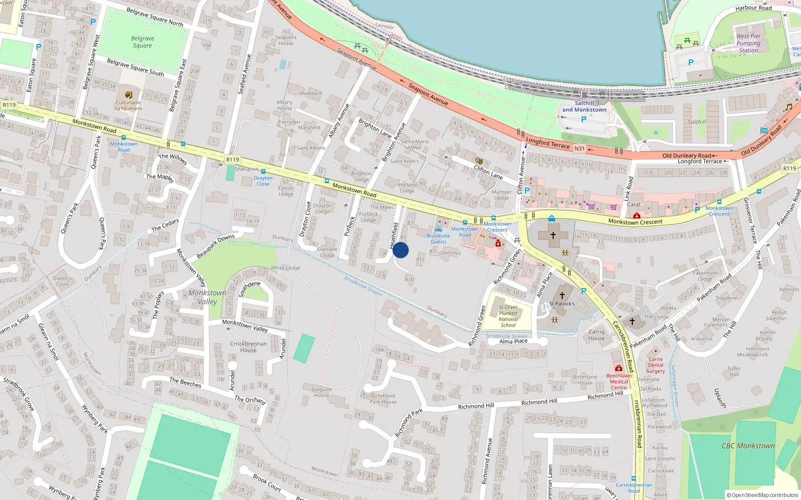 Overhead map showing the location of Perryhouse, 81 Monkstown Road, Blackrock