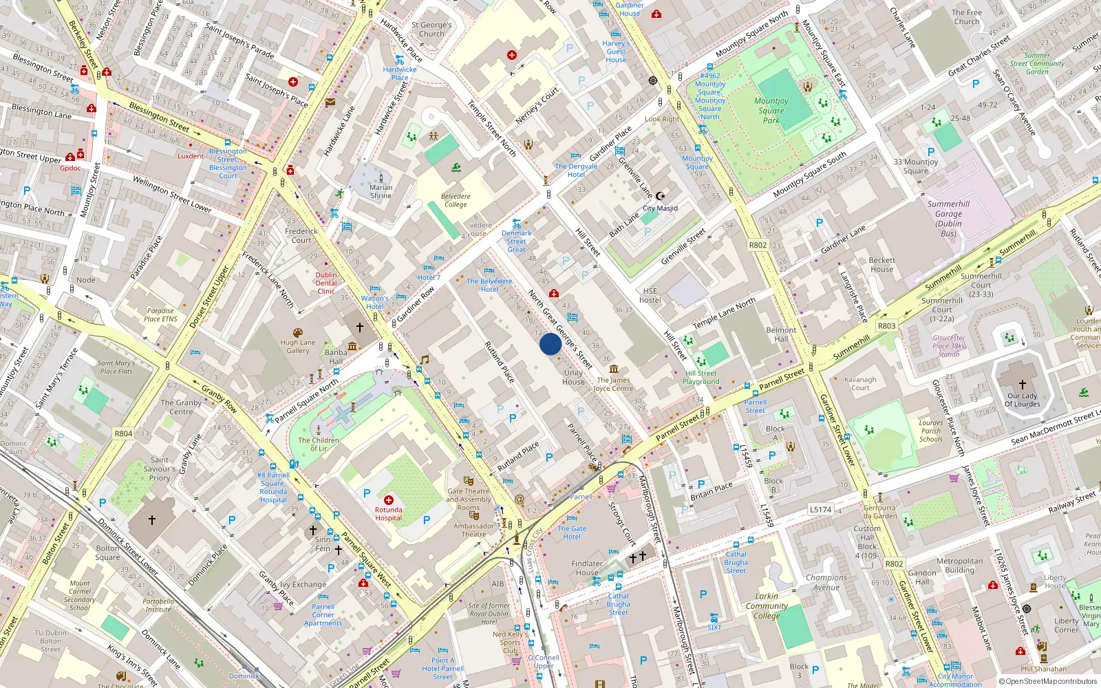 Overhead map showing the location of Piano Nobile, 14 North Great Georges St, Dublin 1