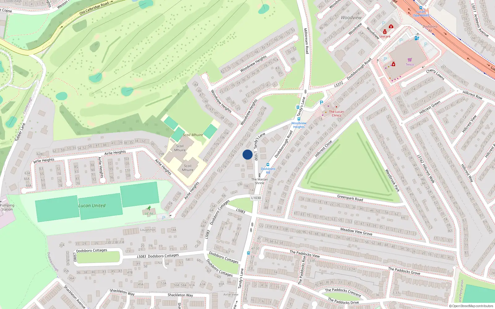 Overhead map showing the location of Doddsborough, Lucan, Co. Dublin
