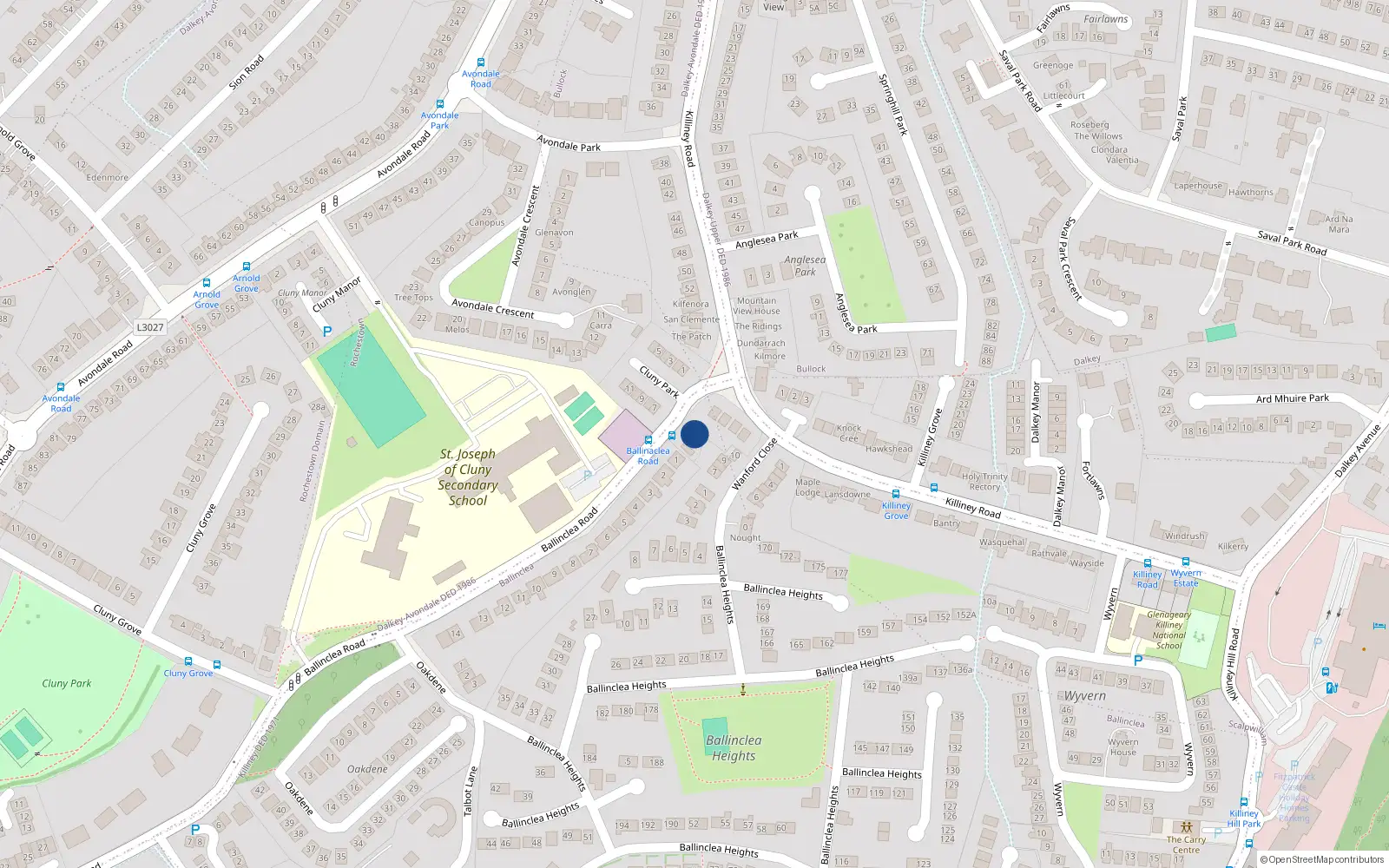 Overhead map showing the location of Ballinclea, Dublin, Co. Dublin