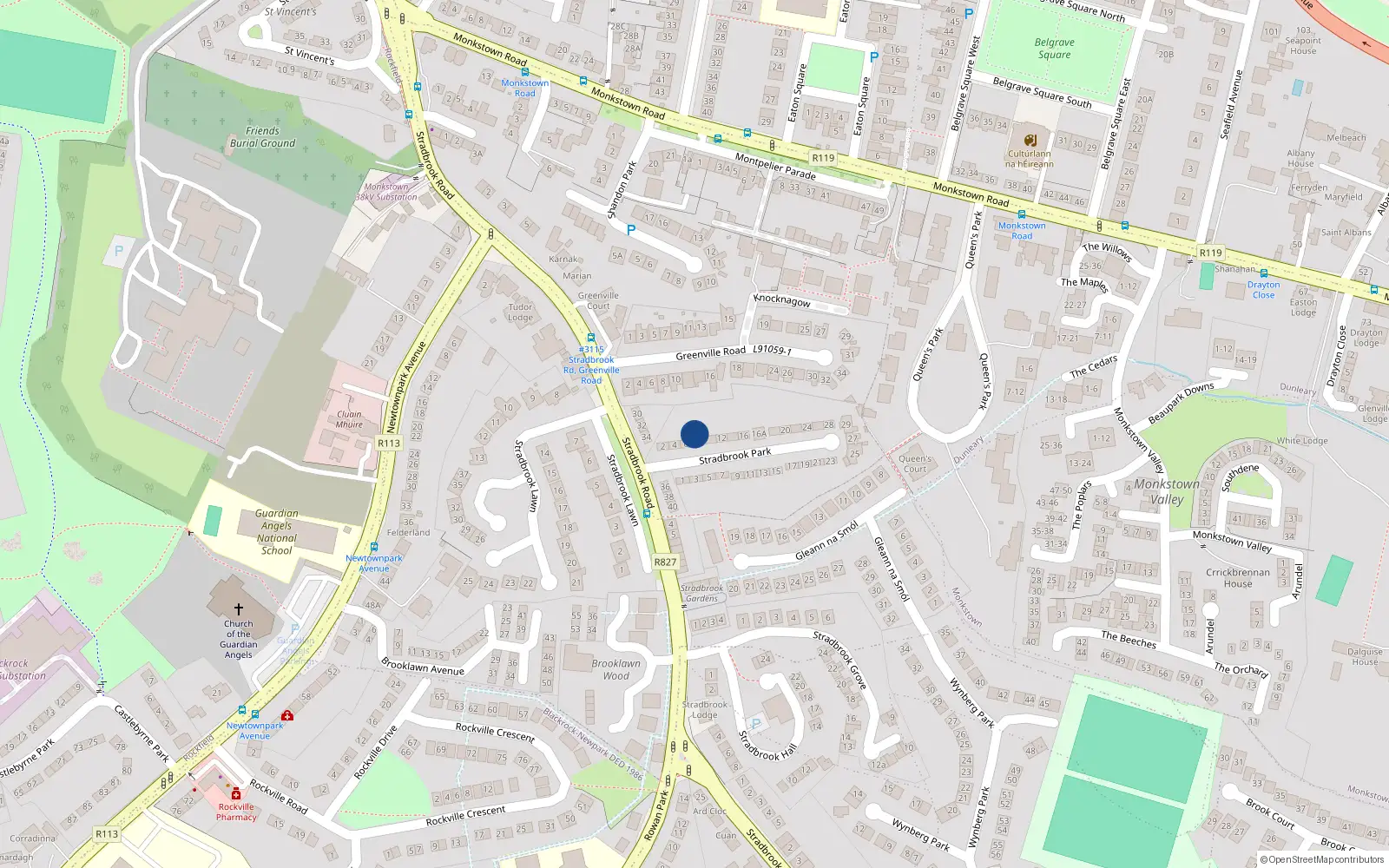 Overhead map showing the location of 8 Stradbrook Park, Blackrock