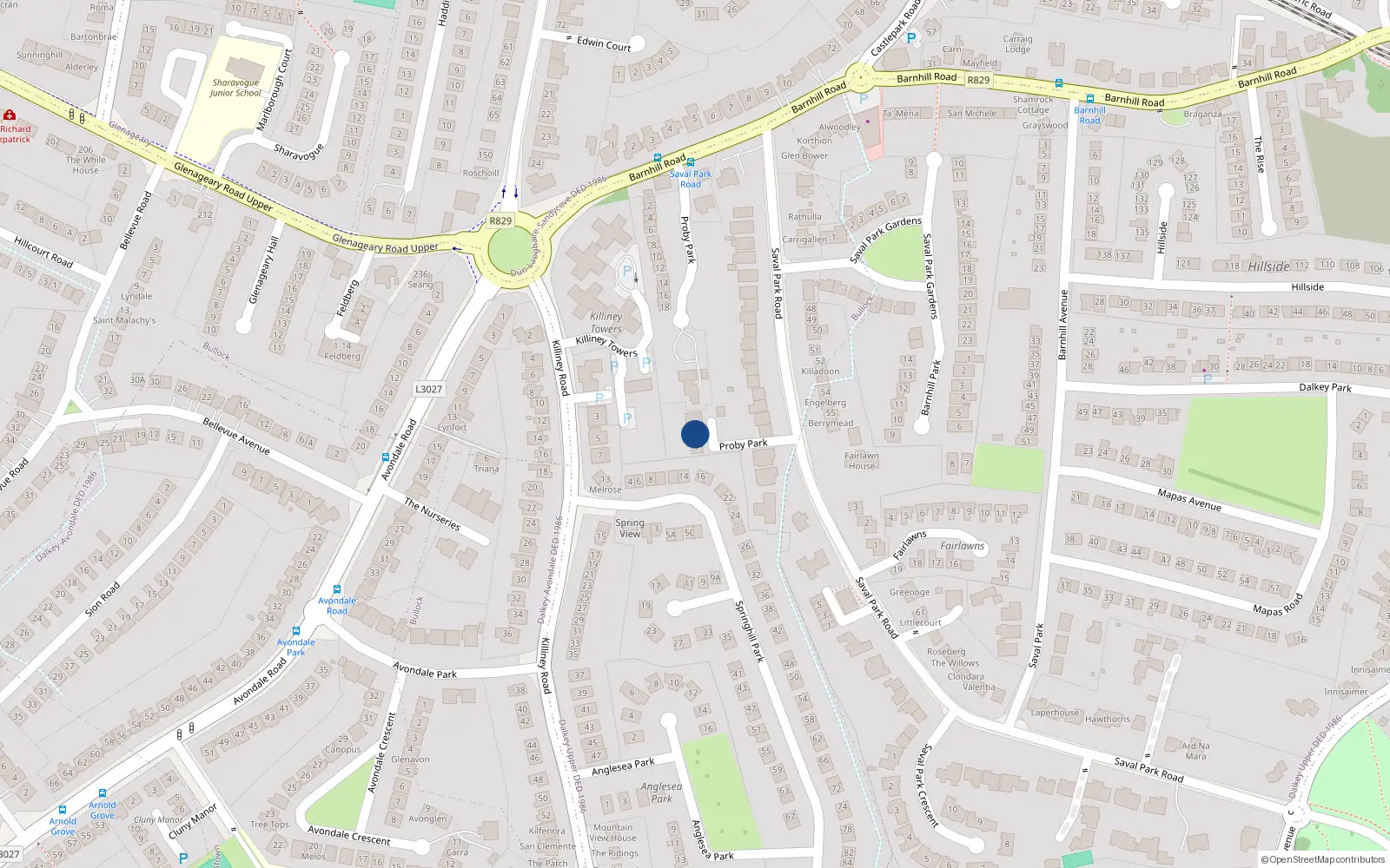 Overhead map showing the location of Proby Park House Proby Park, Barnhill Road, Dalkey
