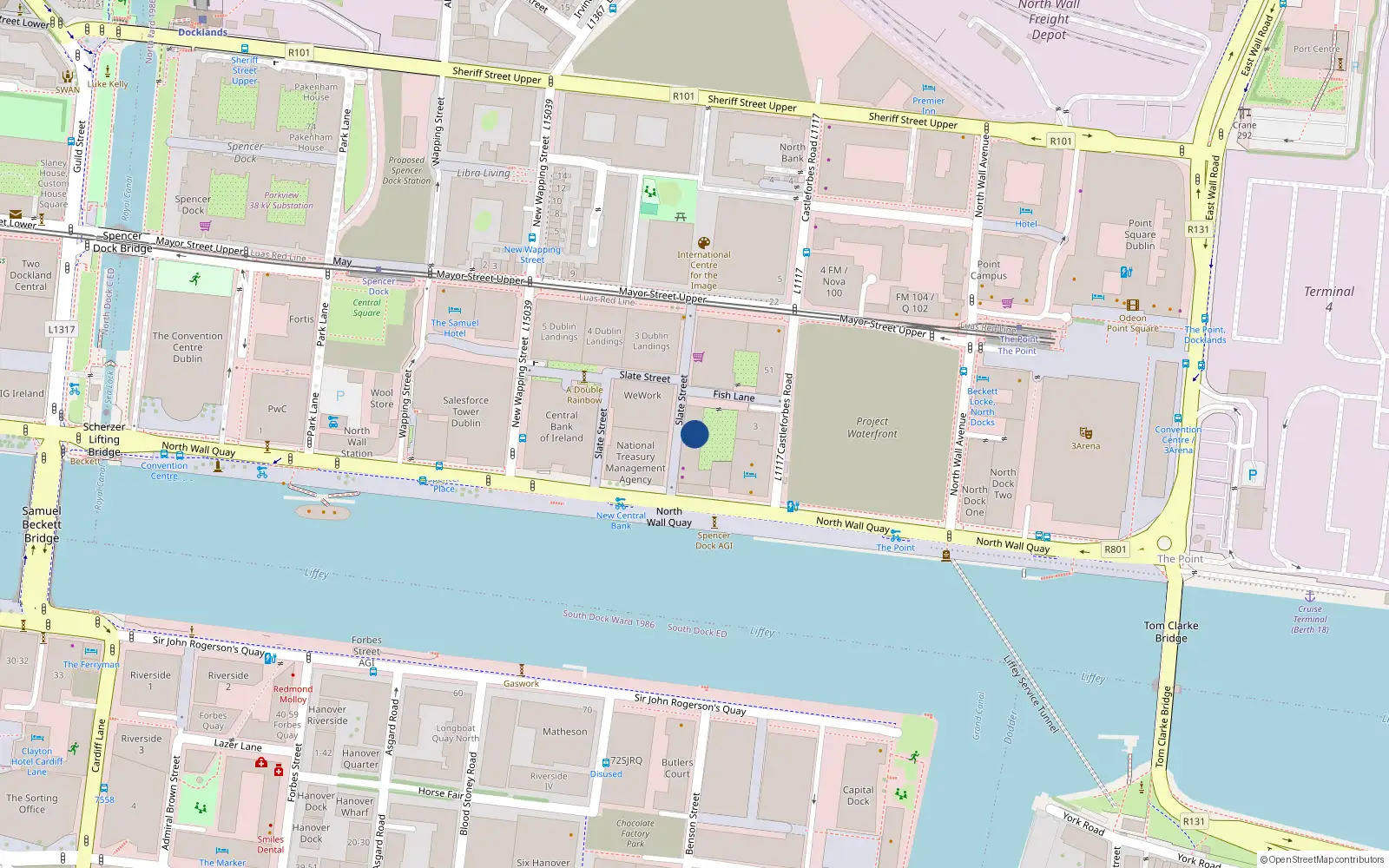 Overhead map showing the location of Quayside Quarter, Dublin Landings, Dublin 1, D01 R8p4