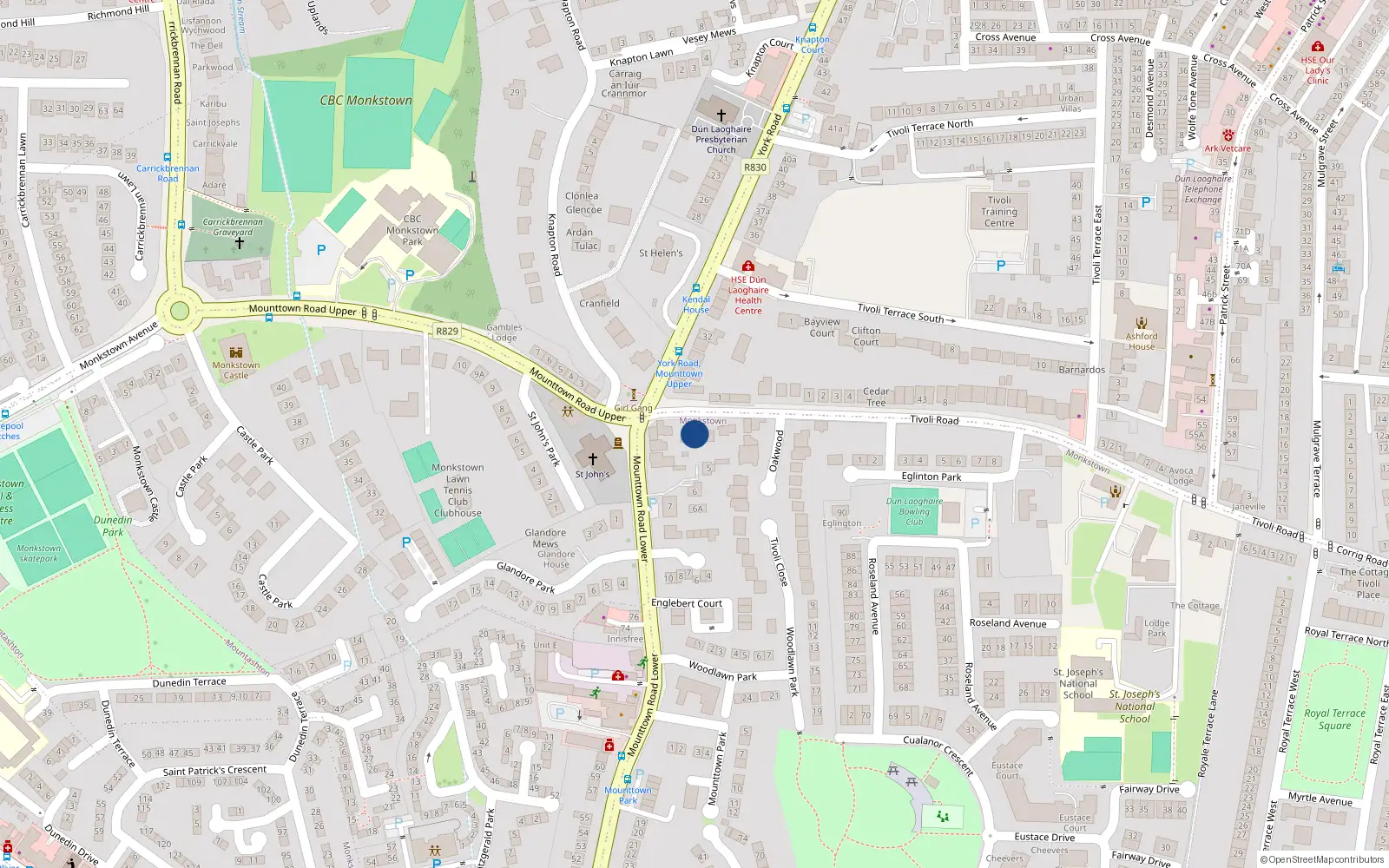 Overhead map showing the location of 16A Tivoli Road, Dun Laoghaire