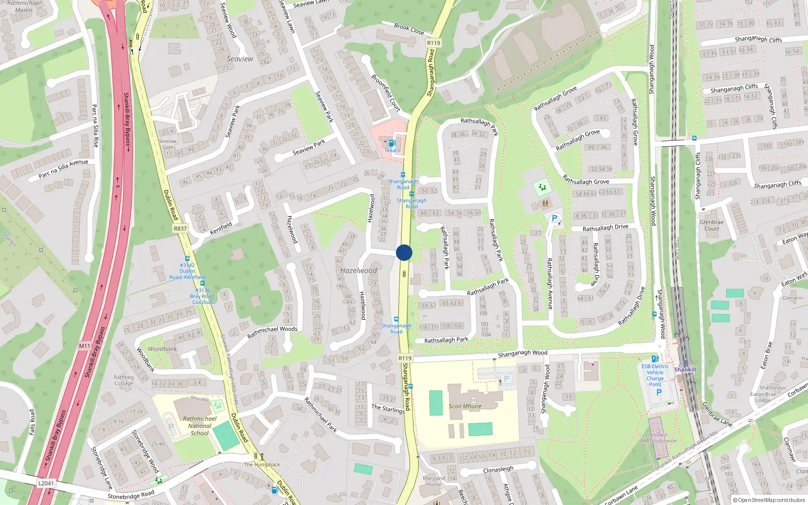 Overhead map showing the location of Shanganagh Road, Shankill