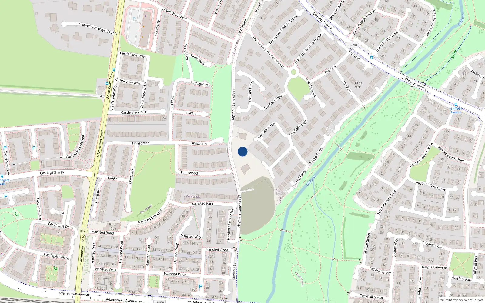 Overhead map showing the location of Haydens Lane, Lucan