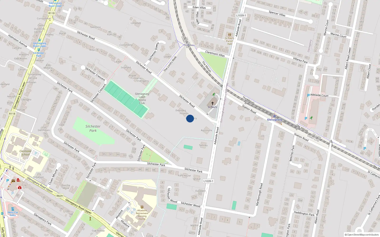 Overhead map showing the location of Glenageary, Dublin, Co. Dublin