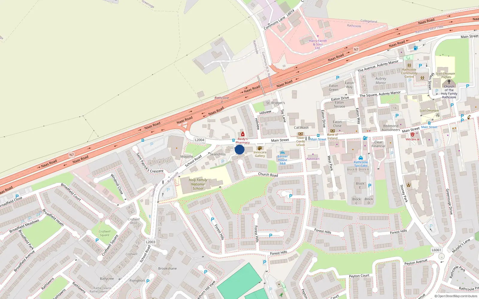 Overhead map showing the location of Main Street, Rathcoole