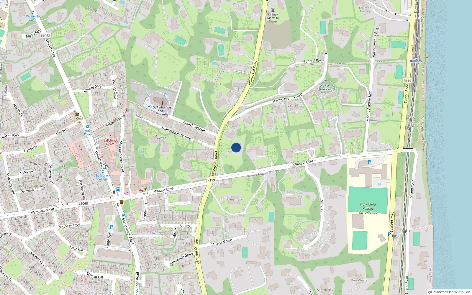 Overhead map showing the location of Killiney, Dublin, Co. Dublin