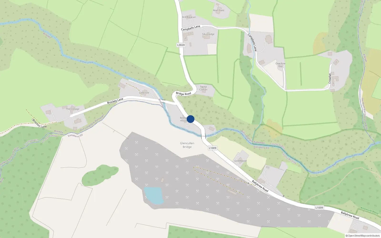 Overhead map showing the location of Bridge Road