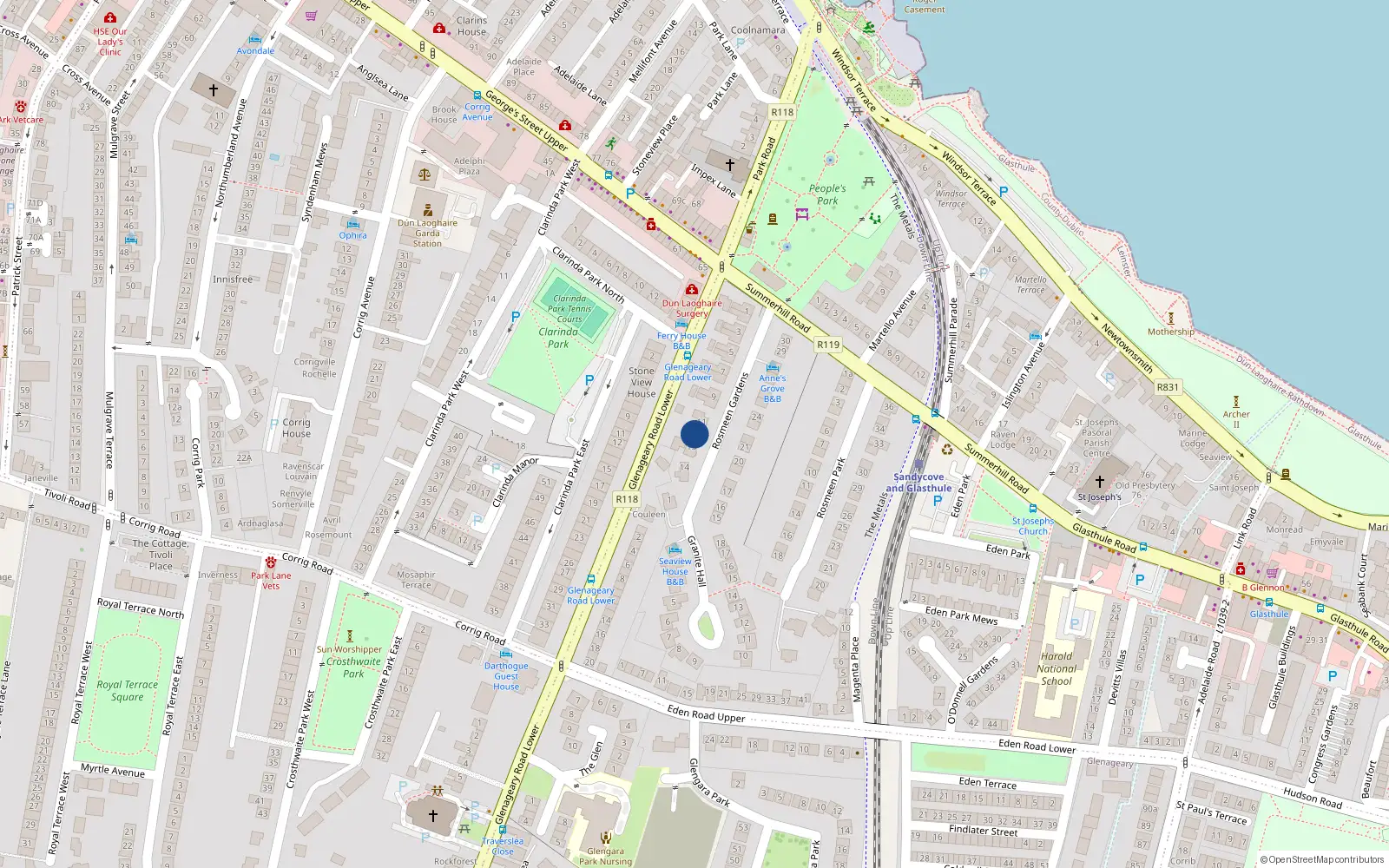 Overhead map showing the location of Rathoe, 12 Rosmeen Gardens, Sandycove
