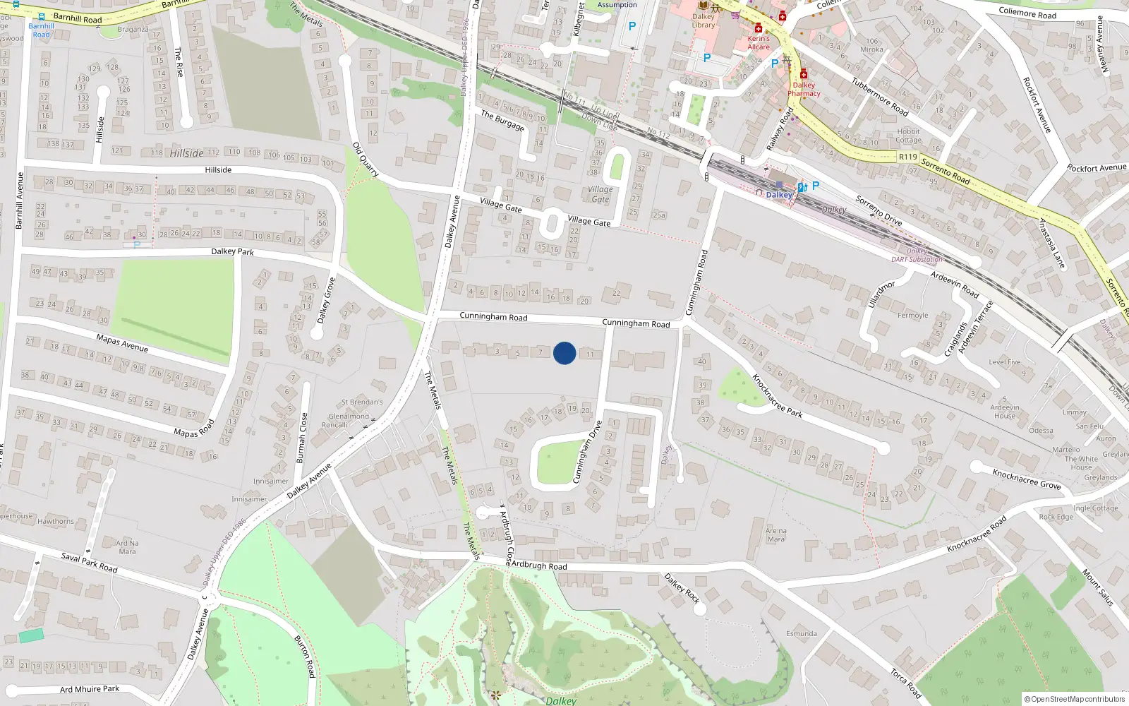 Overhead map showing the location of Dalkey, Dublin, Co. Dublin