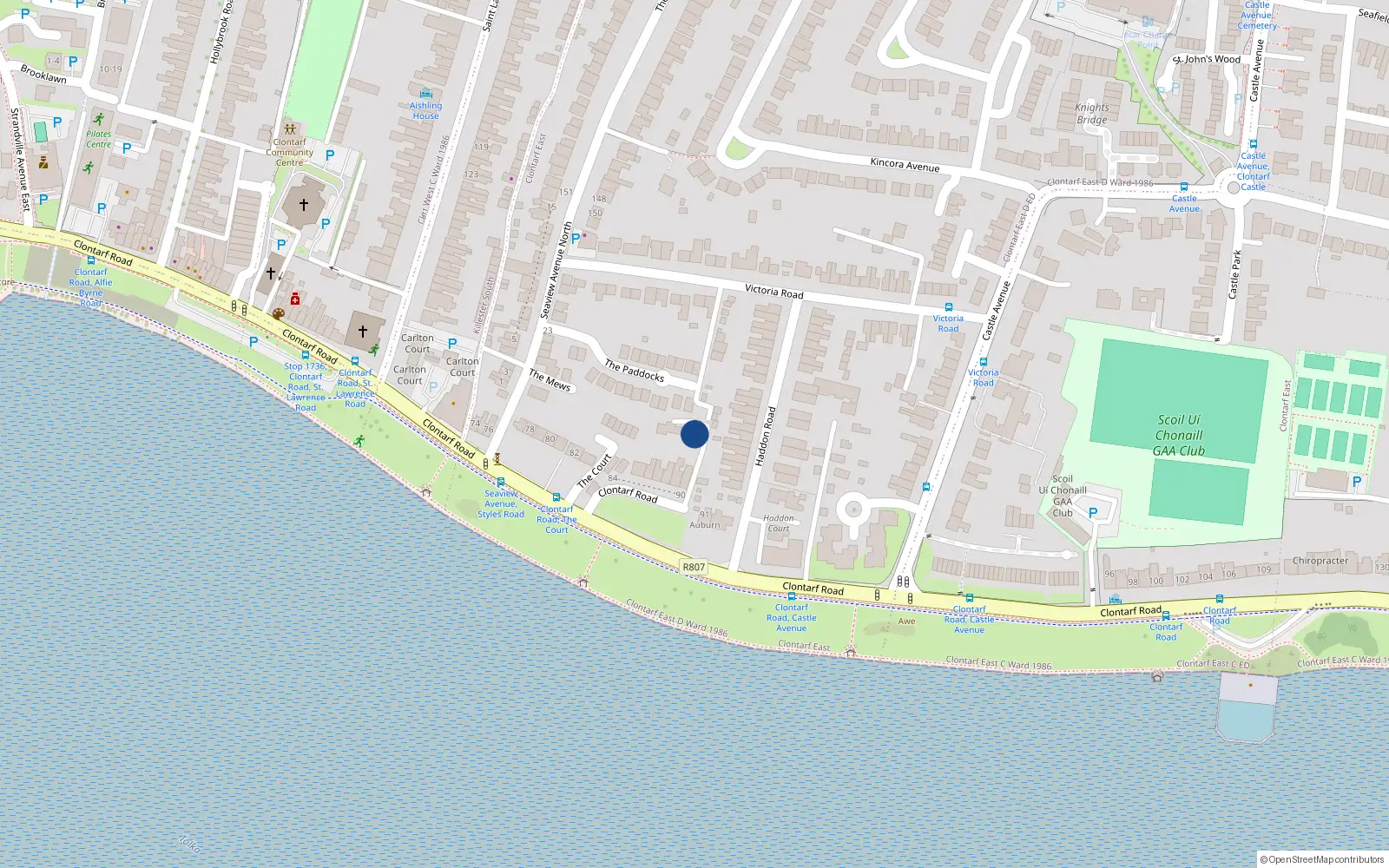 Overhead map showing the location of Rear Mews, 90 Clontarf Road, Dublin 3