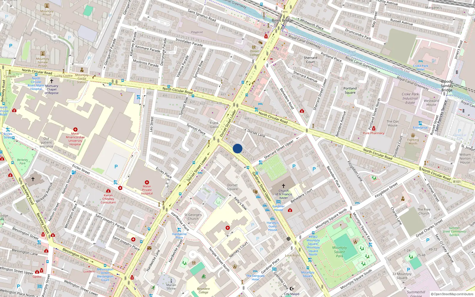 Overhead map showing the location of 47 Gardiner Street Upper, Dublin 1