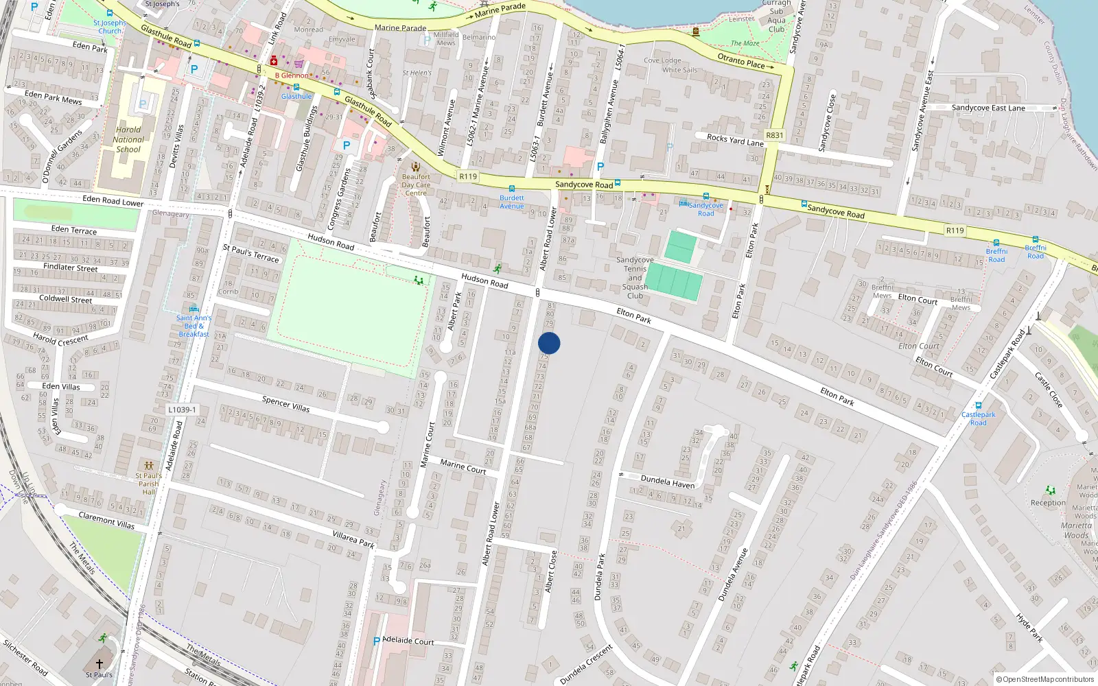 Overhead map showing the location of 76 Albert Road Lower, Co Dublin