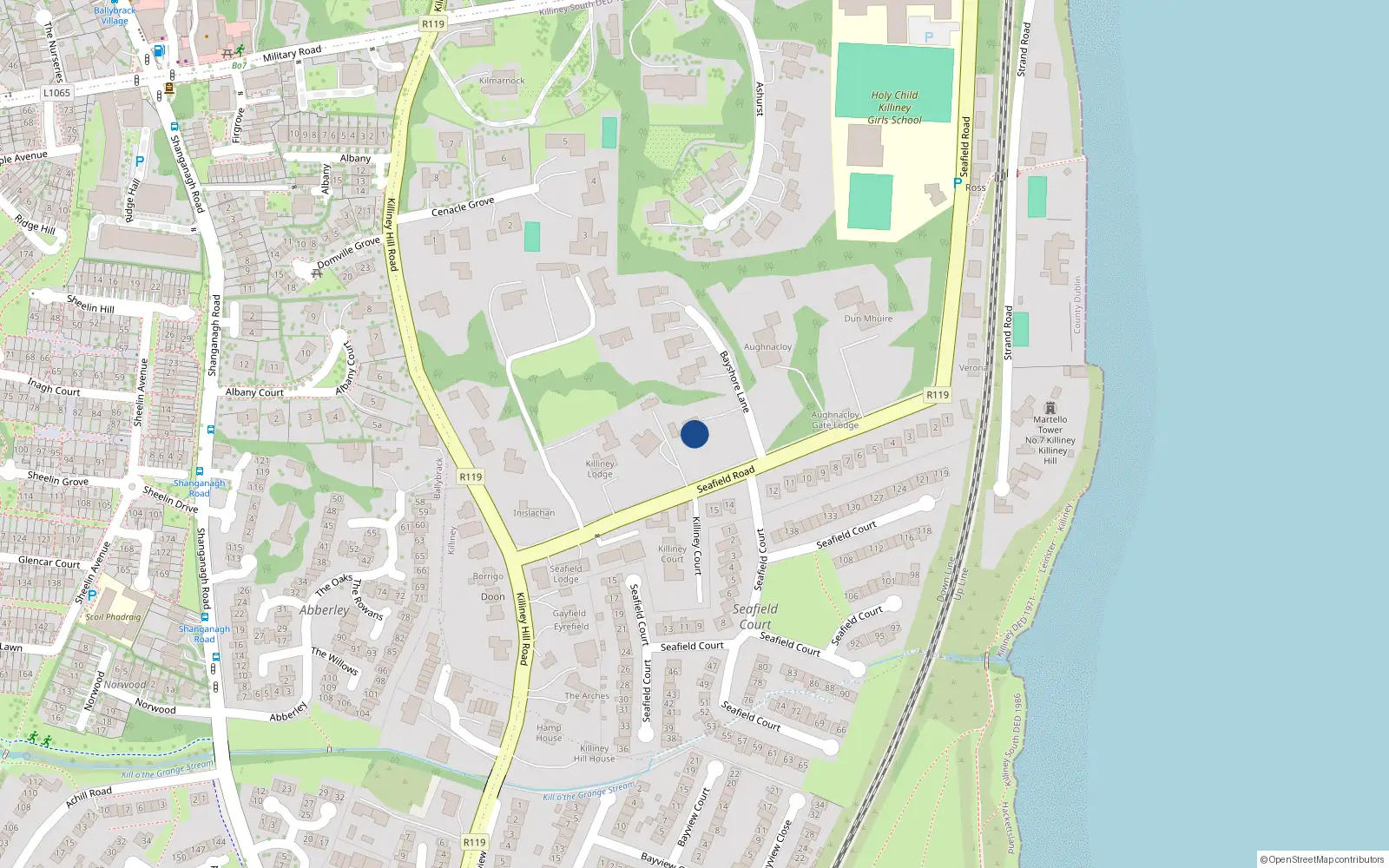 Overhead map showing the location of Killiney, Dublin, Co. Dublin