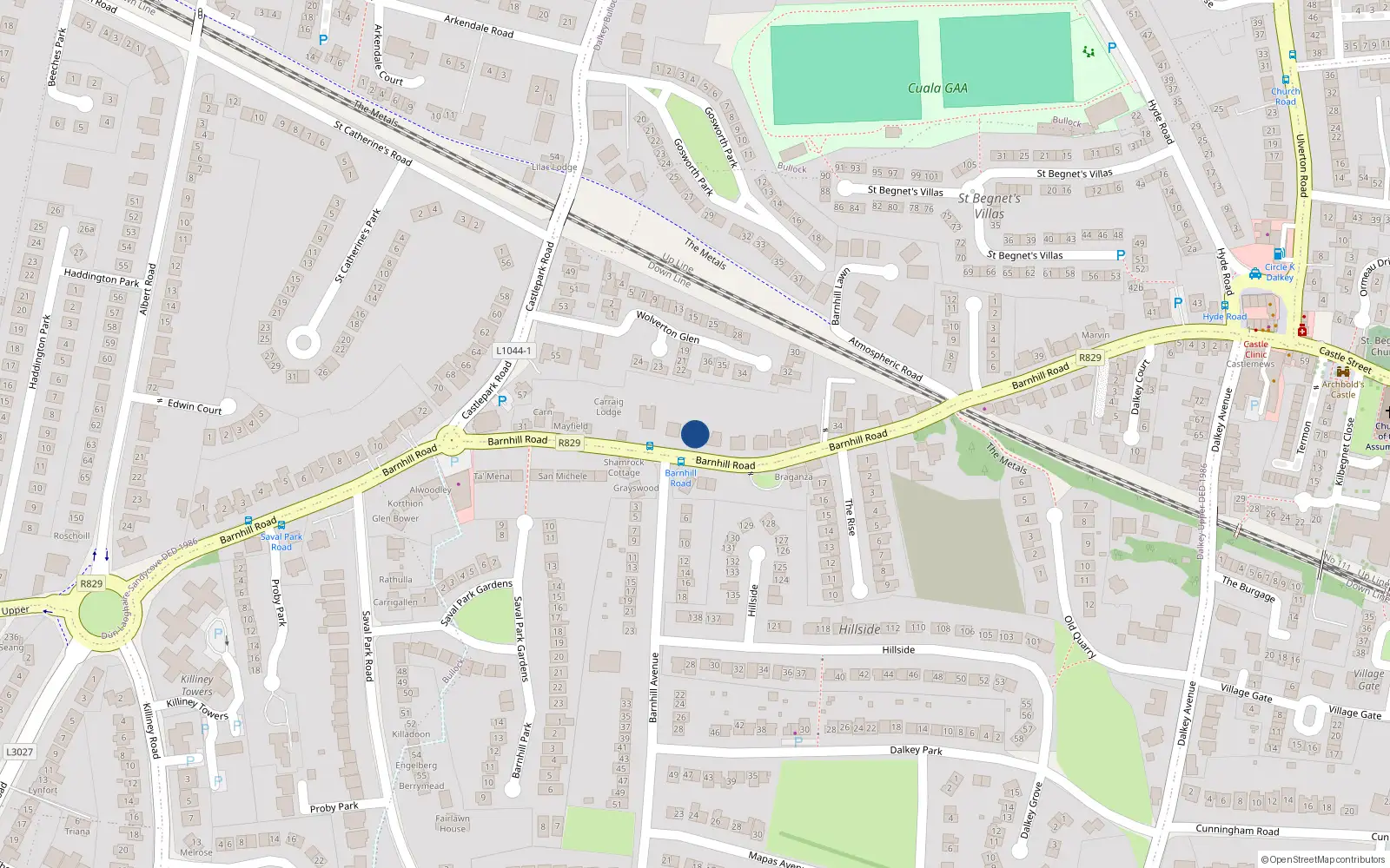 Overhead map showing the location of 33A Barnhill Road, Dalkey