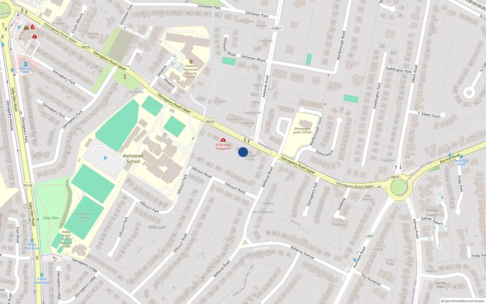 Overhead map showing the location of 204 Glenageary Road Upper, Glenageary