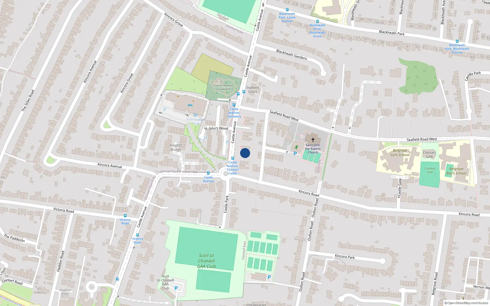 Overhead map showing the location of 44 Castle Avenue, Dublin 3