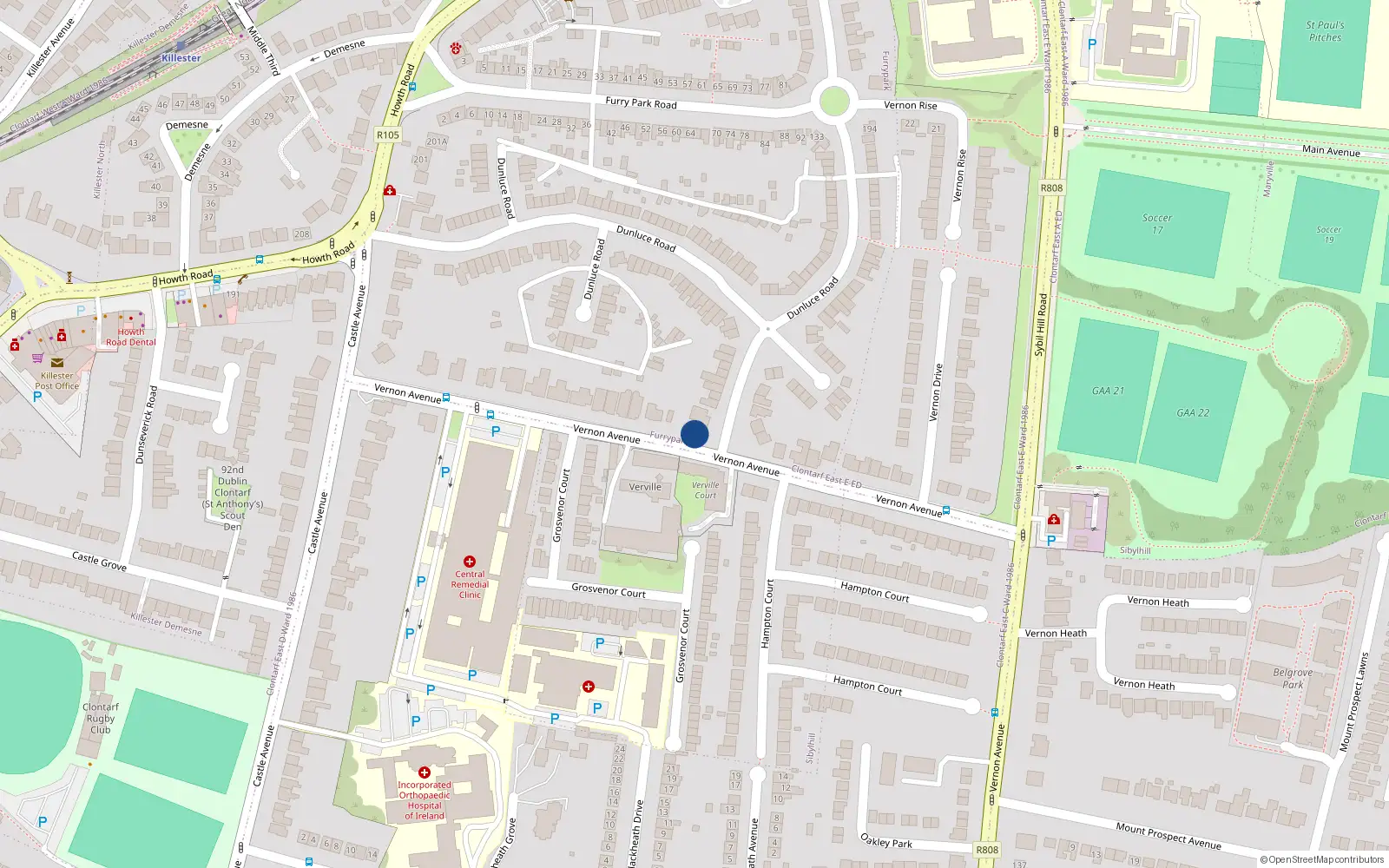 Overhead map showing the location of Rigi, 205 Vernon Avenue, Clontarf Dublin 3
