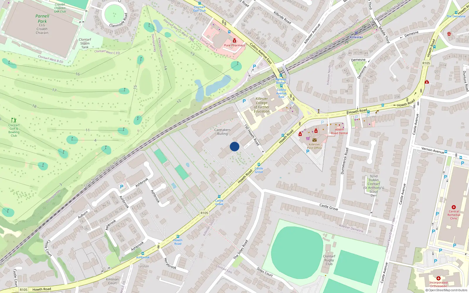 Overhead map showing the location of Rivendell, 148 Howth Road, Clontarf Dublin 3