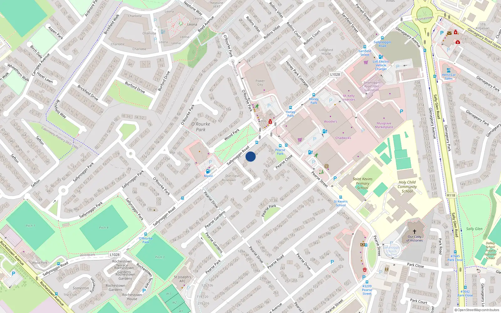 Overhead map showing the location of Rivendell 18A, Sallynoggin Road, Sallynoggin