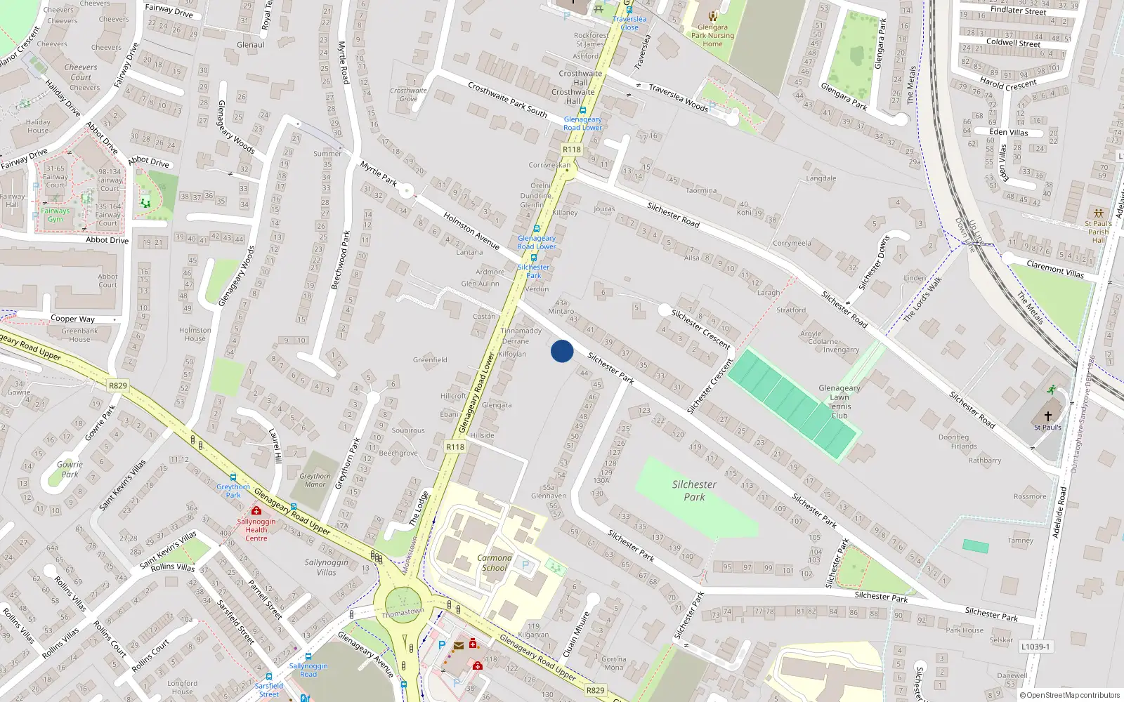 Overhead map showing the location of Glenageary, Dublin, Co. Dublin