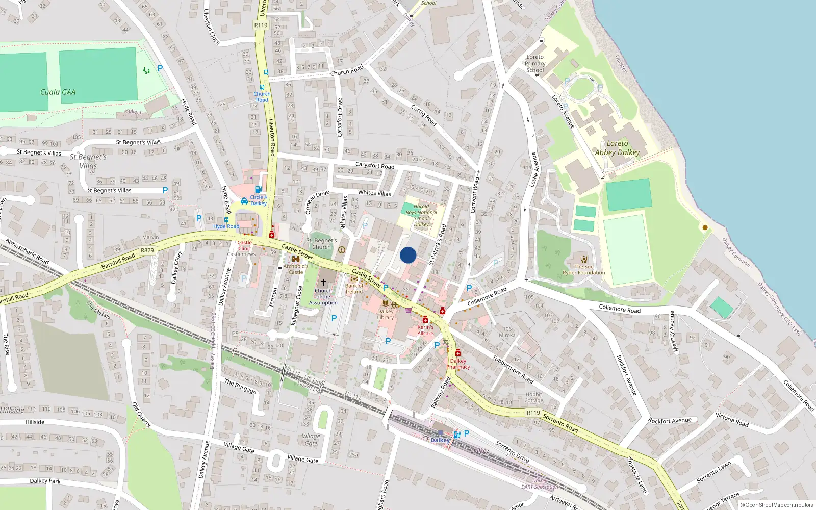 Overhead map showing the location of Robin Hill, 4 St Patricks Road, Dalkey