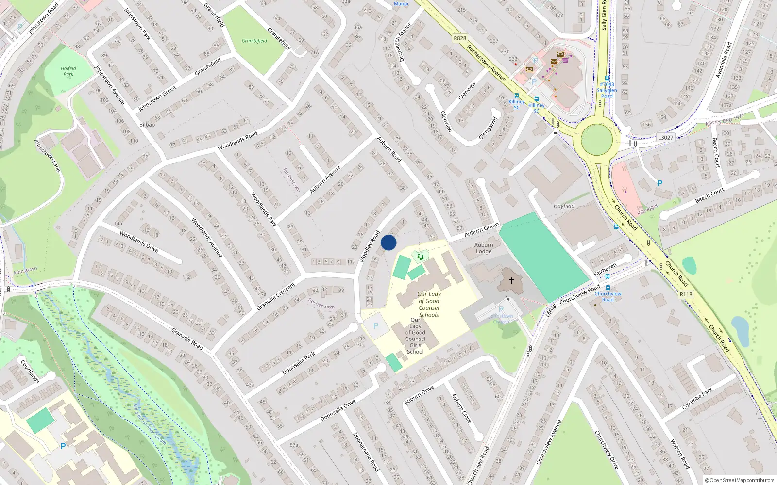 Overhead map showing the location of 7C Woodley Road, Dunlaoghaire