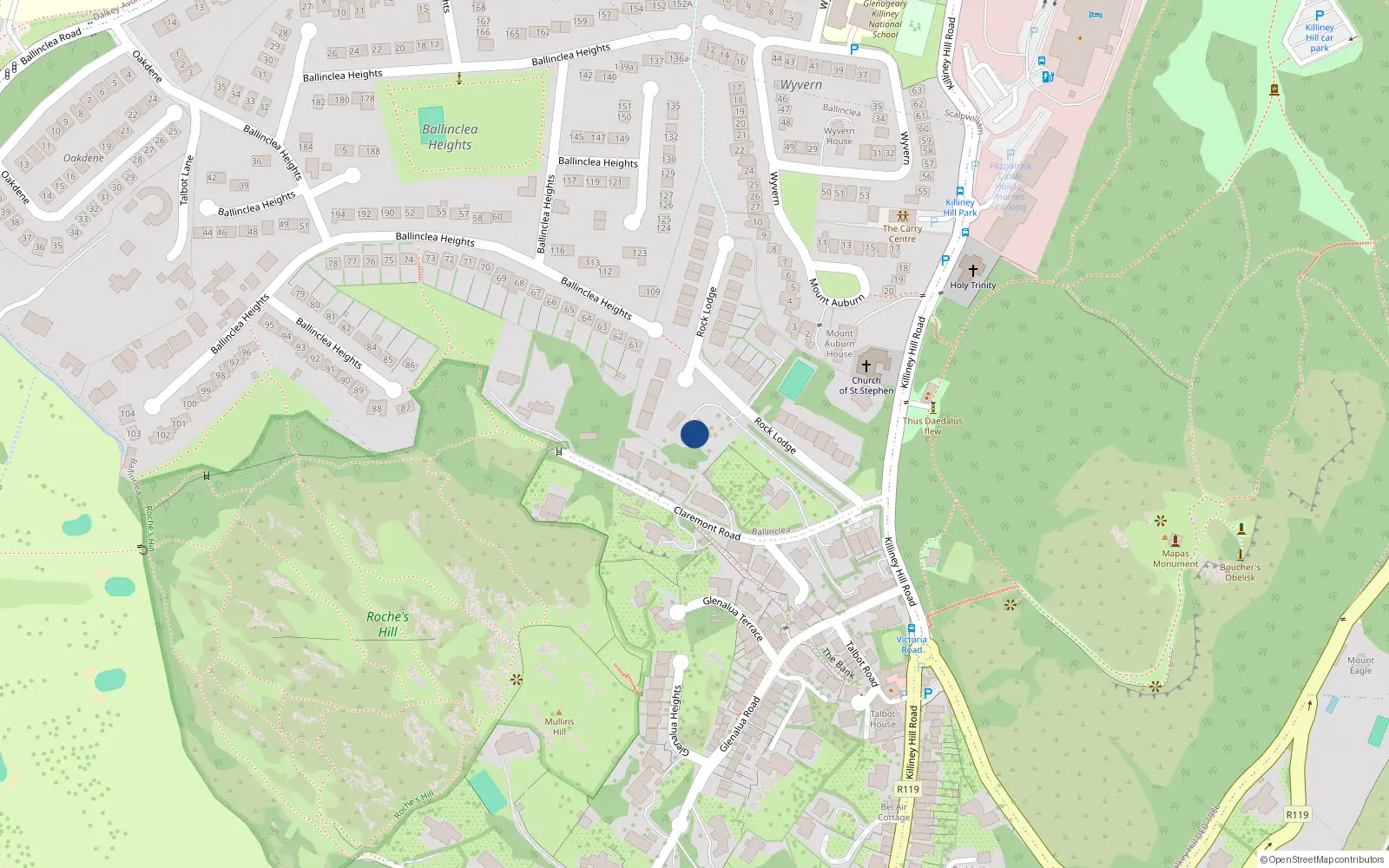 Overhead map showing the location of Ballinclea, Dublin, Co. Dublin
