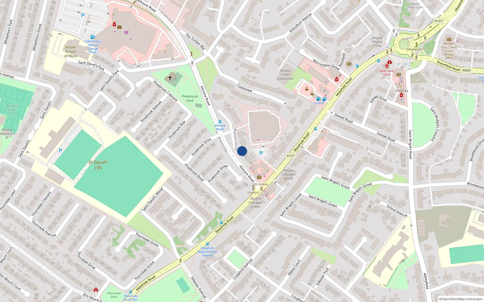 Overhead map showing the location of Rockfield, 16 Kilmore Road, Artane