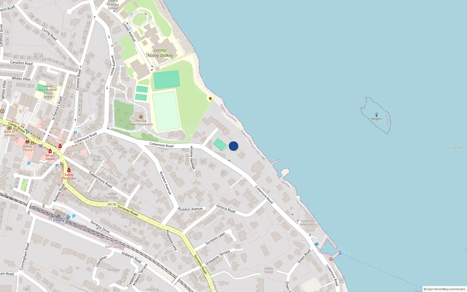 Overhead map showing the location of Dalkey Commons, Dublin, Co. Dublin