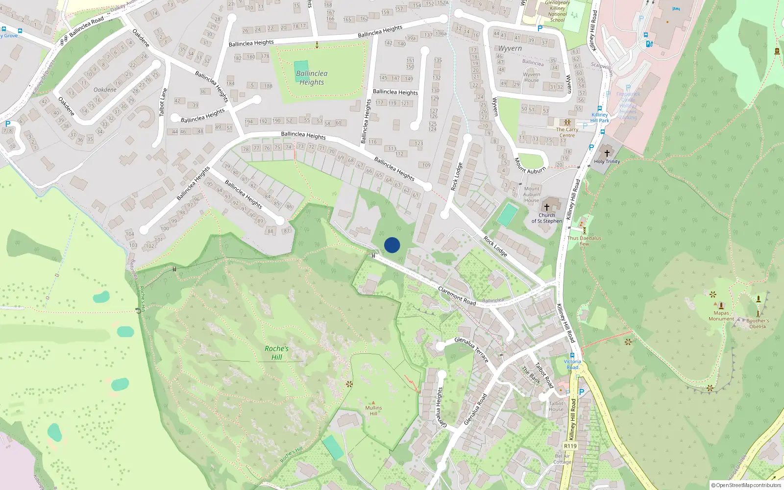 Overhead map showing the location of Ballinclea, Dublin, Co. Dublin