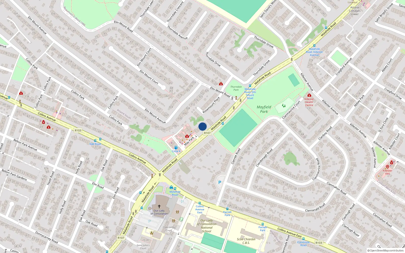 Overhead map showing the location of Rosemount, Malahide Road, Maypark Dublin 5