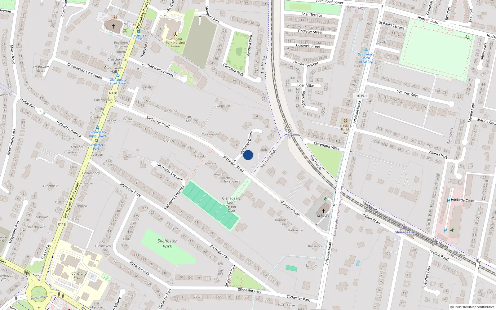 Overhead map showing the location of Rosenberg, 31 Silchester Road, Glenageary