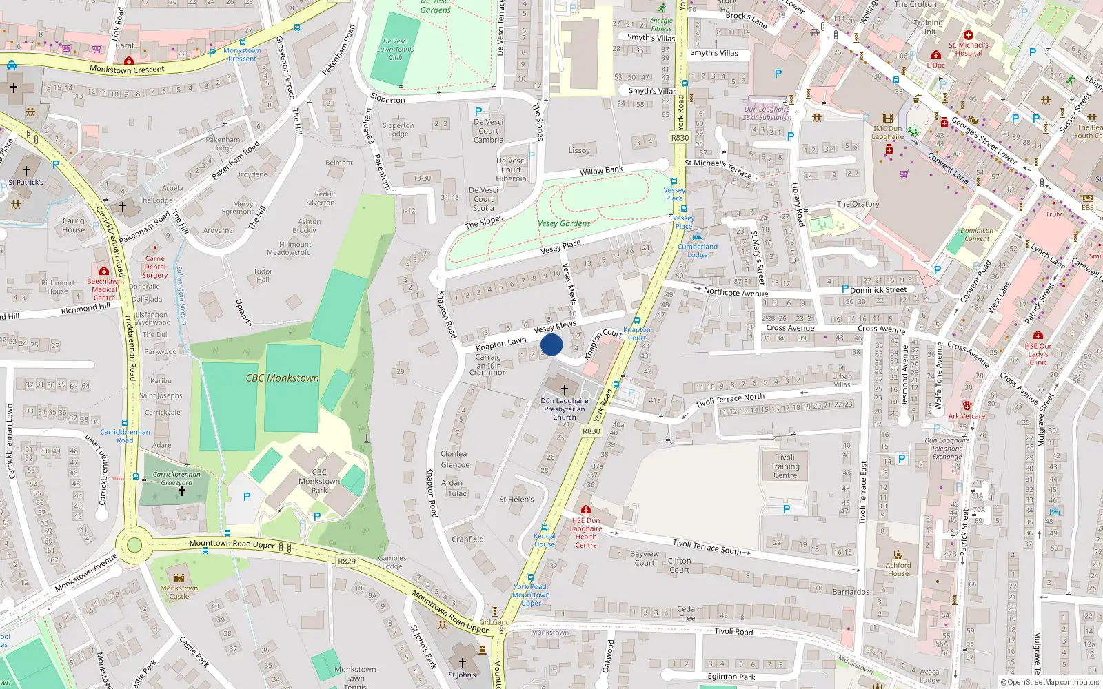 Overhead map showing the location of 4 Knapton Lawn, Dun Laoghaire