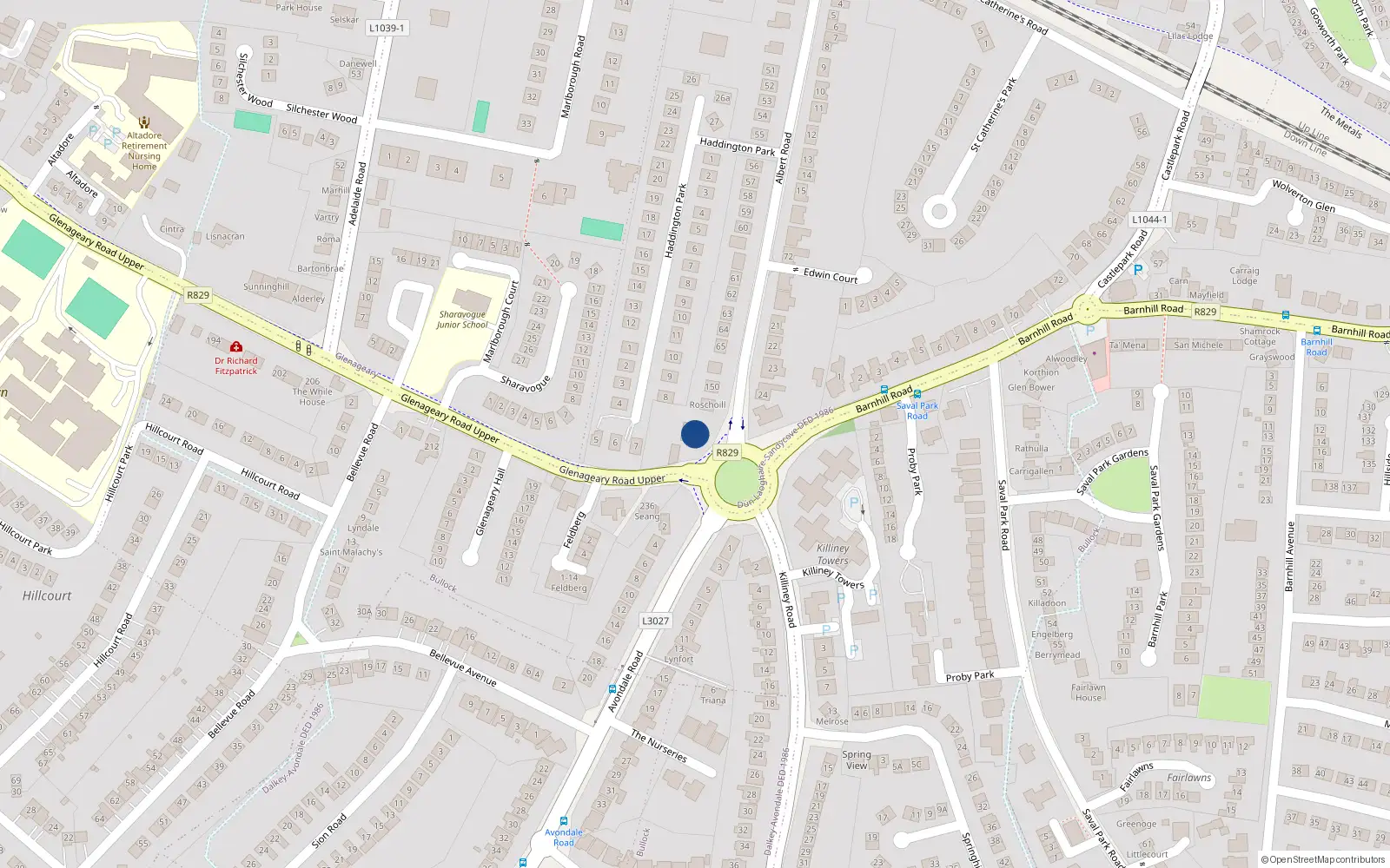 Overhead map showing the location of Bullock, Dublin, Co. Dublin