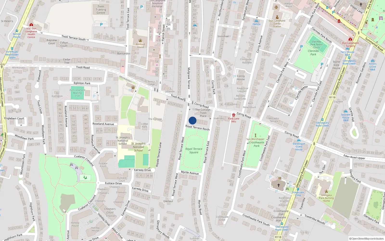Overhead map showing the location of Monkstown, Dublin, Co. Dublin