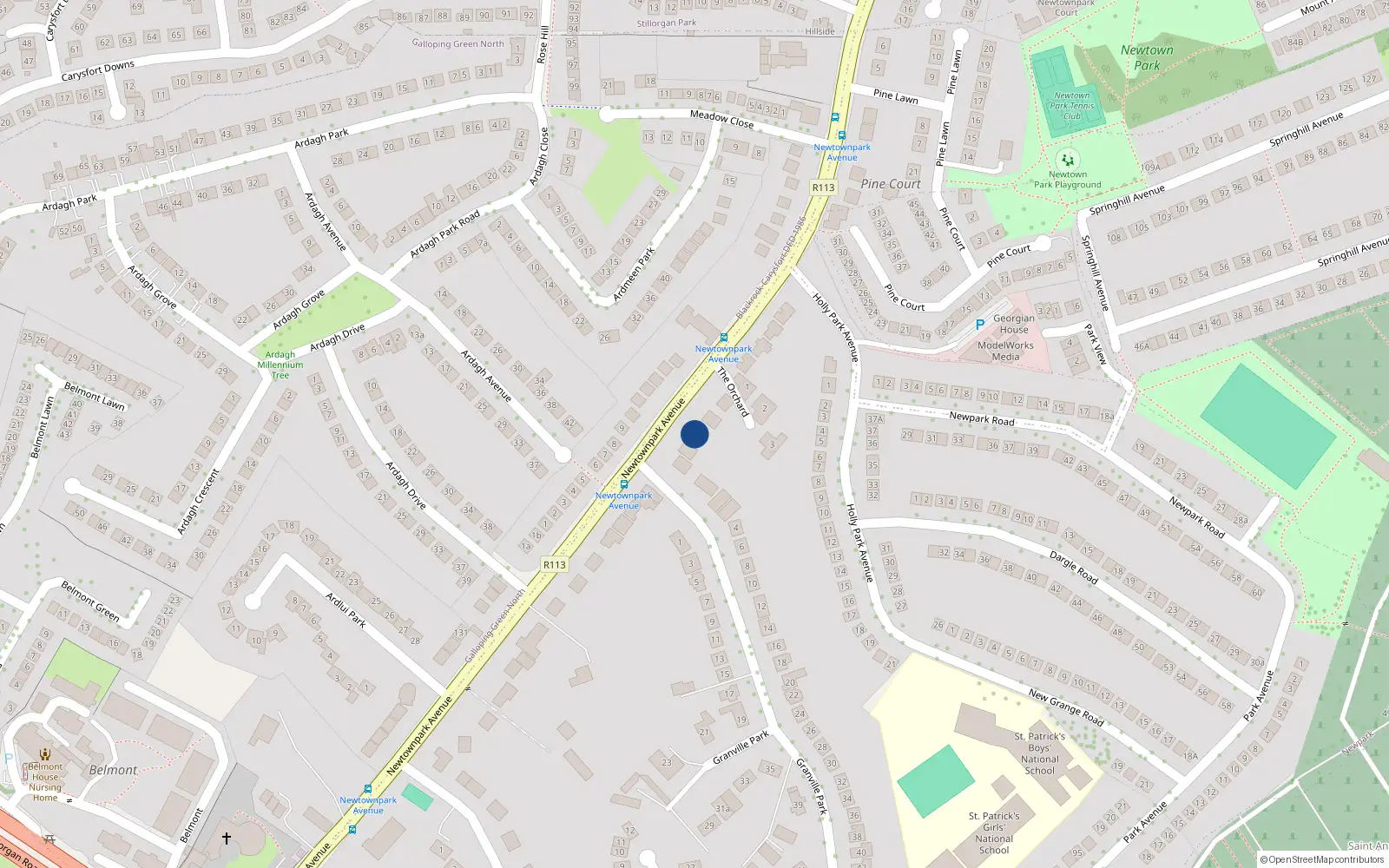 Overhead map showing the location of Newpark, Dublin, Co. Dublin