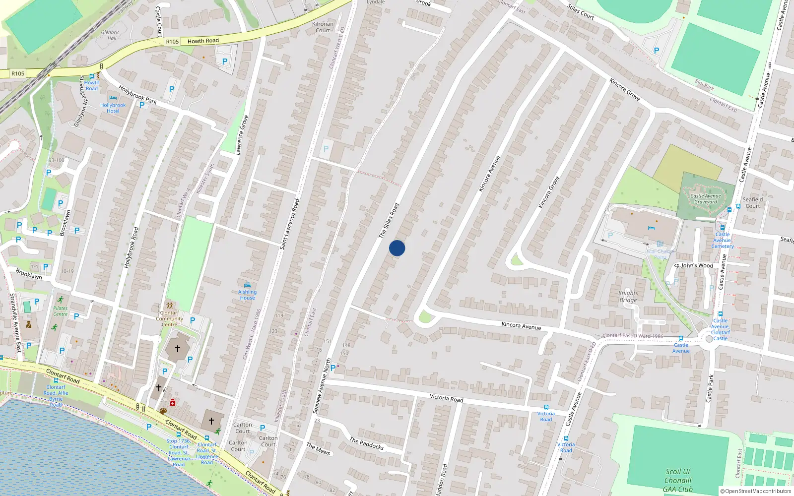 Overhead map showing the location of 114 The Stiles Road, Dublin 3