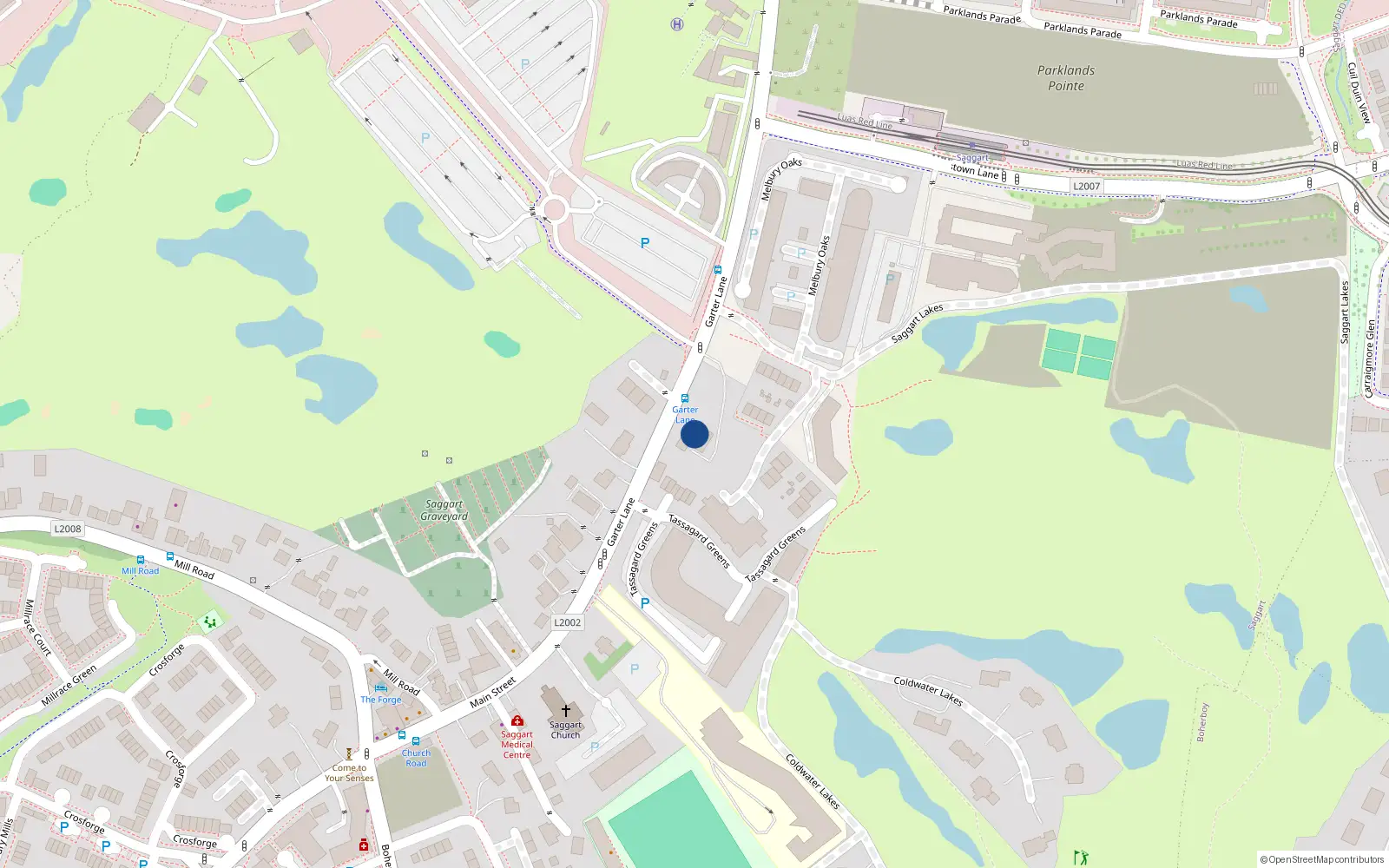 Overhead map showing the location of Lána Gairtéir, Saggart