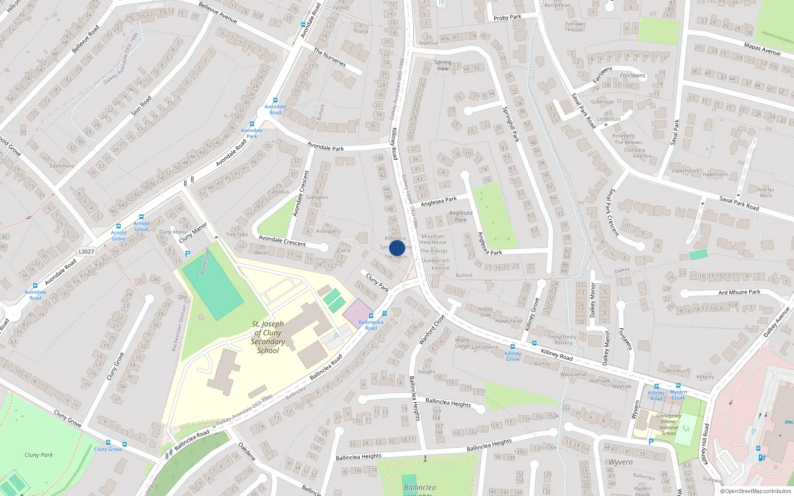 Overhead map showing the location of 2 Killiney Road, Dalkey