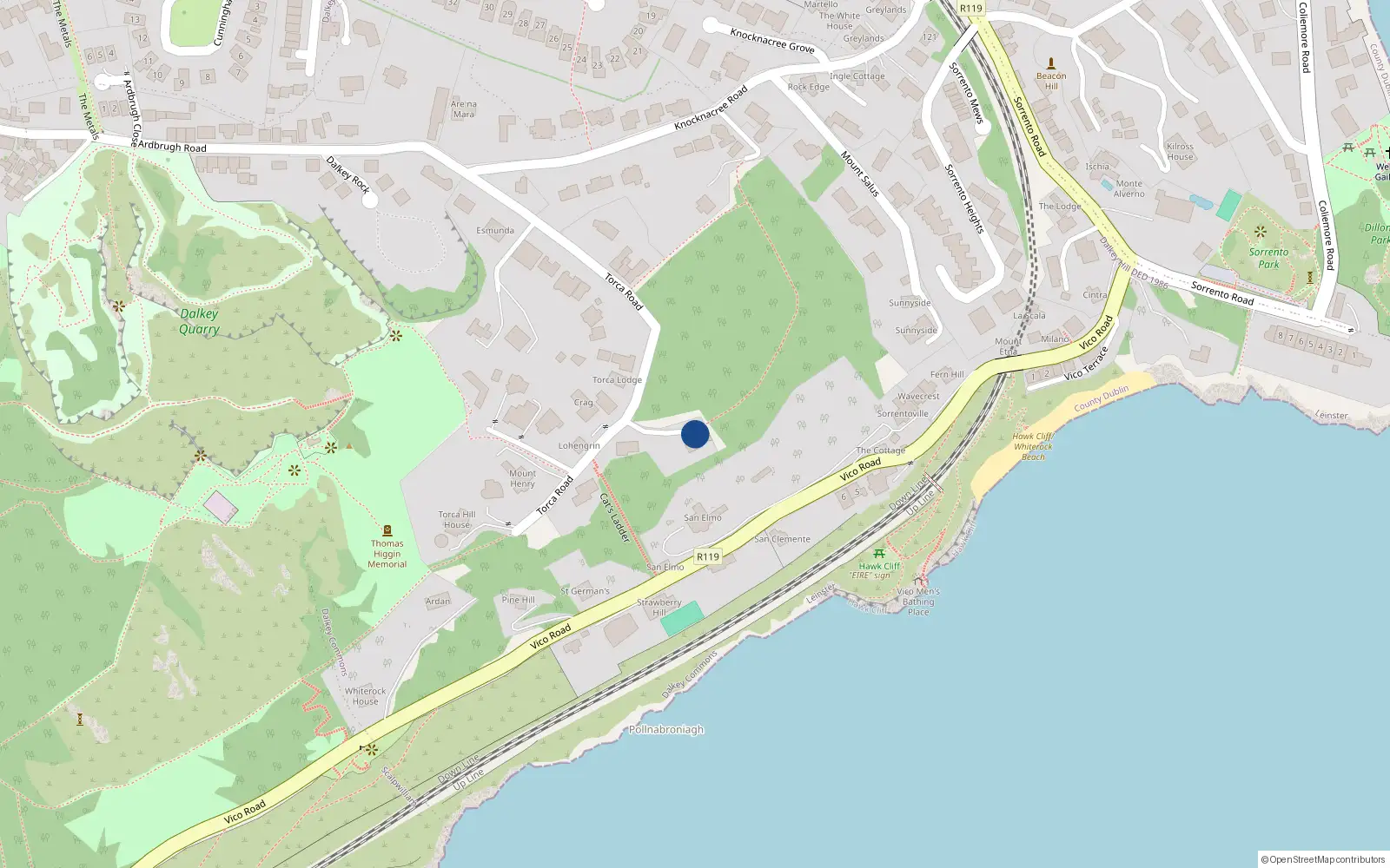 Overhead map showing the location of Dalkey Commons, Dublin, Co. Dublin