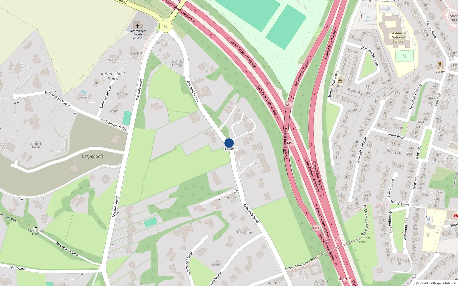 Overhead map showing the location of 10 Ballybride Road, Rathmichael
