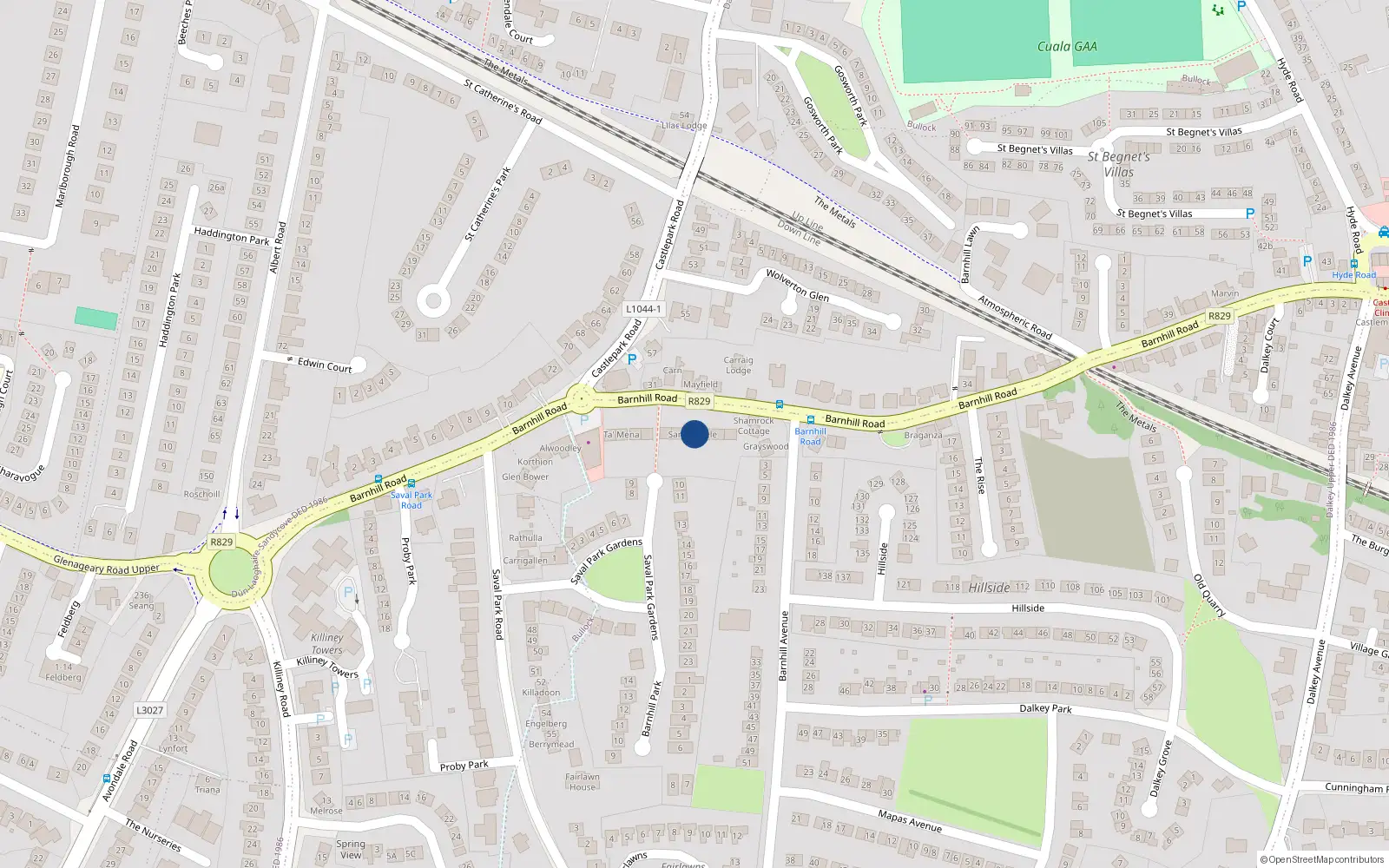 Overhead map showing the location of 4 Barnhill Road, Dalkey