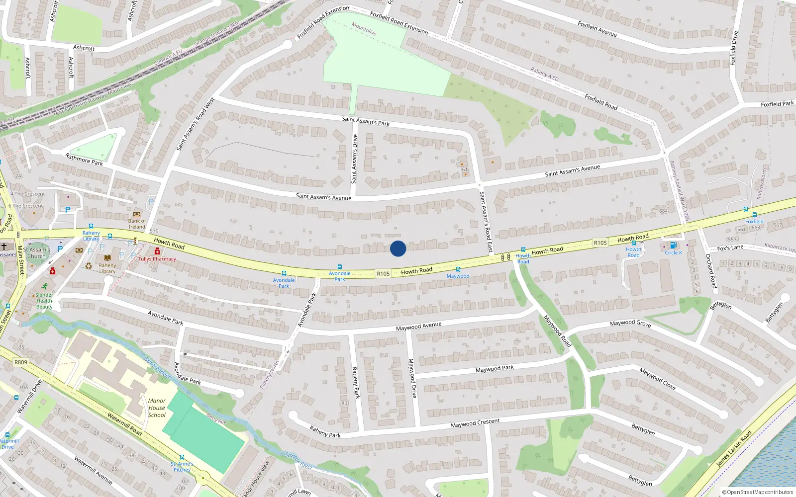 Overhead map showing the location of Sancian, 628 Howth Road, Raheny Dublin 5