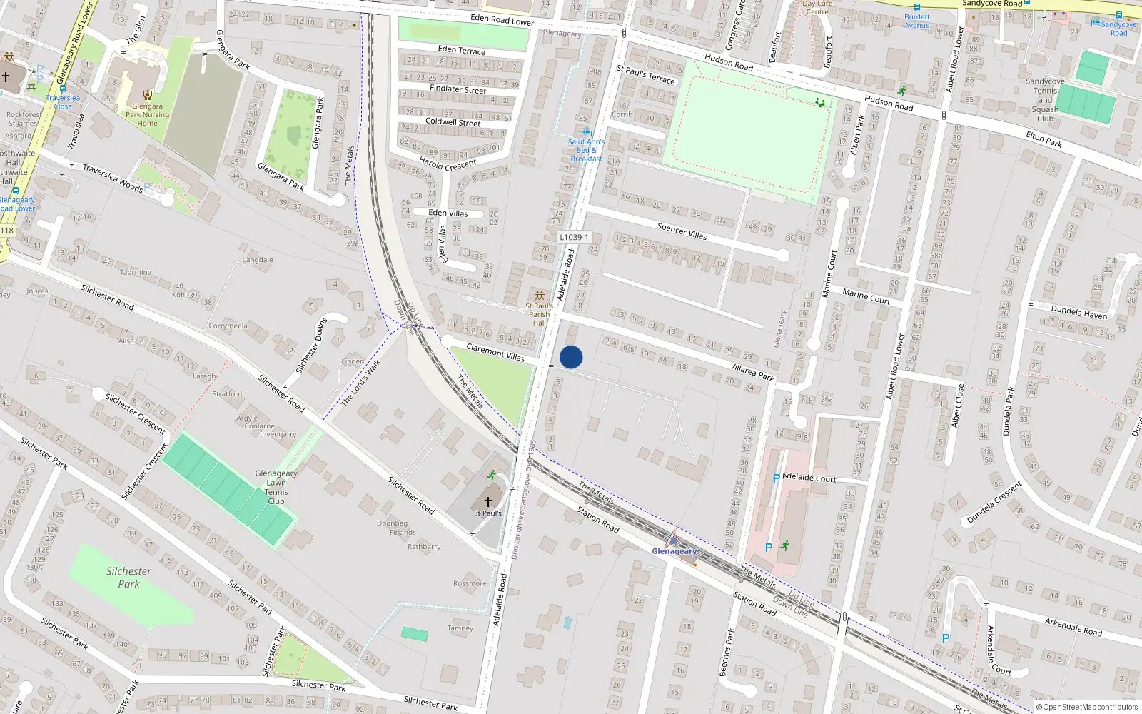 Overhead map showing the location of Glenageary, Dublin, Co. Dublin