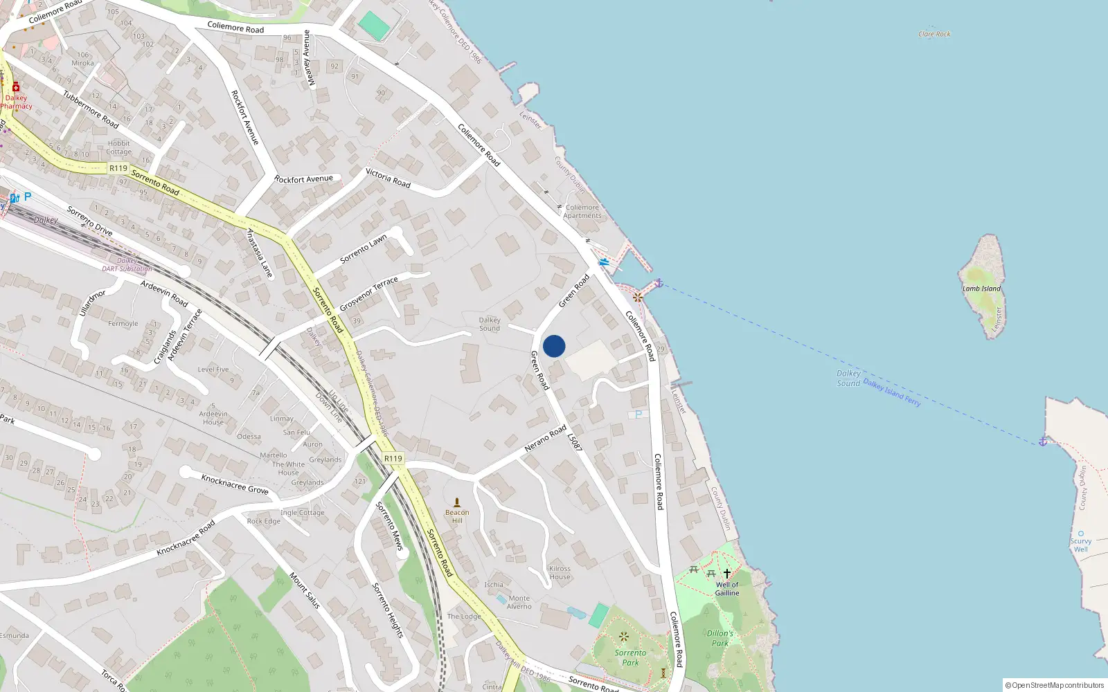 Overhead map showing the location of Dalkey Commons, Dublin, Co. Dublin